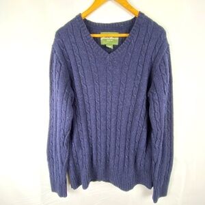 Eddie Bauer men's Sz L Cotton/ wool pullover sweater Cable Knit long sleeve Navy